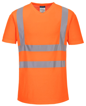 Picture of Portwest - Hi-Vis V-Neck Mesh Inserts T-Shirt - Polyester - Cotton - 175g - Orange - PW-S179ORR