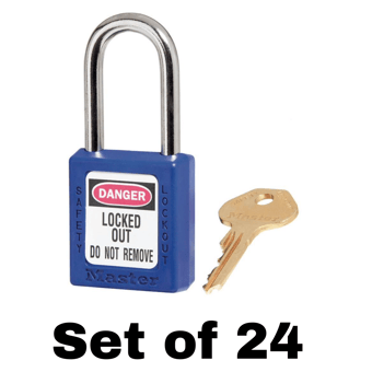 picture of Set of 410 Zenex Thermoplastic Safety Padlock Safety Padlock - Blue - With 'Key Alike' Key - Set of 24 - [MA-410KA24BLU]