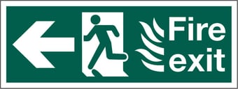 picture of Fire Exit Pointing West Sign LARGE - Complies With Hospital Technical Memorandum 65 - 600 x 200Hmm - Rigid Plastic - [AS-HTM4-RP]
