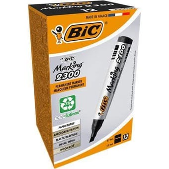 picture of Box of 12 - BIC Marking 2300 Permanent Marker Chisel Tip - 3.7 - 5.5 Line Width - Black - [VK-1016498]