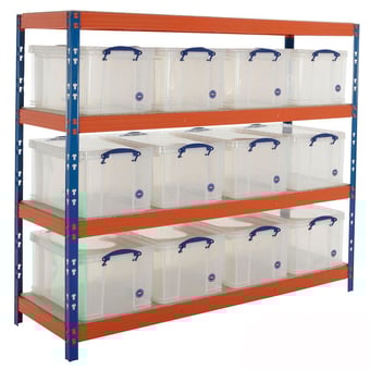 picture of BiG400 Racking - 1677h x 1830w x 610d mm - 4 Levels - Blue & Orange - 12 x 48L Really Useful Boxes - [BDU-RUBK33CBO]