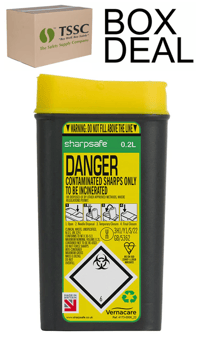 picture of Sharpsafe Recycled Sharps Bin - Yellow Lid - Clear Opening - 0.2L - Box Deal of 100 - [IH-VC-51732430]