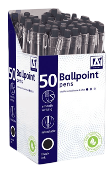 picture of Pack of 50 - Retractable Ballpoint Pens - Black Ink - [PD-REBL]