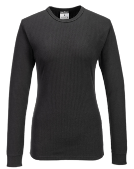 Picture of Portwest B126 - Women's Thermal T-Shirt Long Sleeve Black - PW-B126BKR