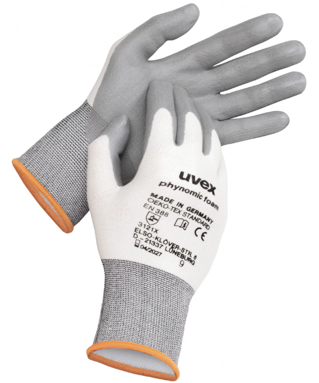 Uvex Phynomic Foam Safety Gloves - White/Grey - Pair - TU-60050