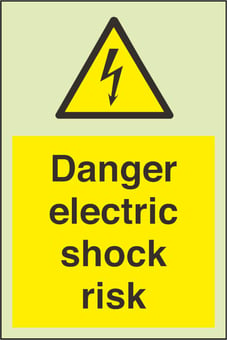 picture of Photoluminescent Danger Electric Shock Risk Signs - 200 X 300Hmm - Self Adhesive Rigid Plastic - [AS-PH52-SARP]