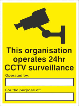 Picture of Organisation Operates 24hr CCTV Sign / Form - Without Mounting Channel - 300 x 400Hmm - 3mm Rigid Acrylic - [AS-WA100D-ACR]