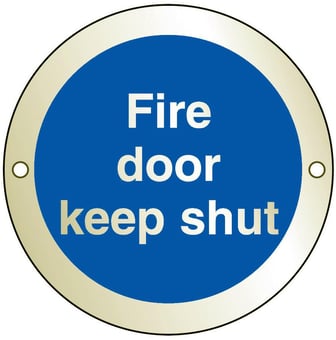 picture of Fire Door Keep Shut - BS5499 Part 1 & 5 - 75mm Dia - Brass - [AS-BRASS1-BRA]