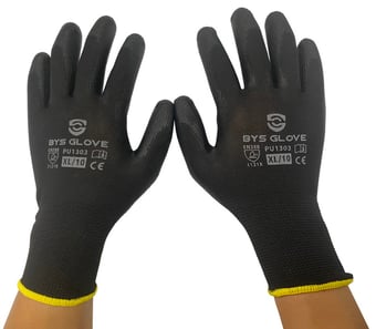 picture of Black Safety Gloves PU Palm Coated - Polyester Liner - [CHA-PU1303]