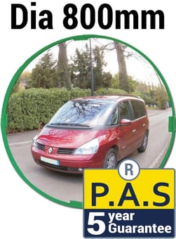 picture of ROUND MULTI-PURPOSE MIRROR - P.A.S - Dia 800mm - Green Frame - To View 2 Directions - 5 Year Guarantee - [VL-V918]