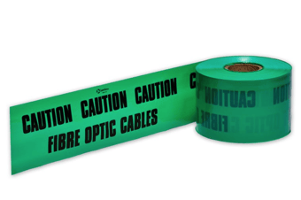 Picture of Underground CAUTION FIBRE OPTIC CABLES Green Tape - 365 metres x 15 cm - Sold Per Roll - [EM-UNDER150X365FIBREOPTIC]