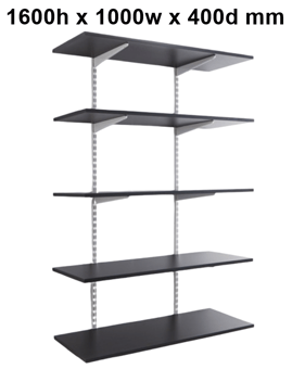 picture of BiGDUG Office Wall Mounted Shelving Kit - 1600h x 1000w x 400d mm - 5 Graphite Grey Melamine Levels - [BDU-TSW1645GO]