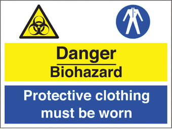 Picture of Danger Biohazard Protective Clothing Sign - 400 X 300Hmm - Rigid Plastic - [AS-MU23-RP]