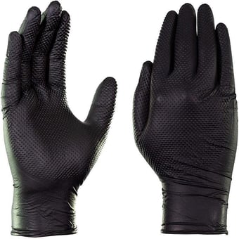 picture of Supreme TTF Diamond Grip Black Disposable Gloves - Nitrile - Powder-Free -  Box of 50 Pieces - HT-TTF-8G-B