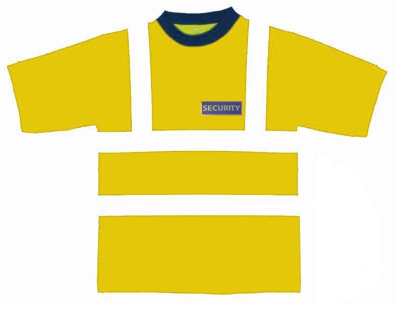 SECURITY Printed Front and Back - Hi Vis Value Yellow T-Shirt Shirt - EN471 Class 2 - Navy Collar - BI-38 - (DISC-W)