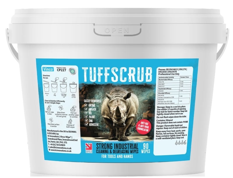 Vinco-TuffScrub Strong Industrial Cleaning & Degreasing Wipes - 90 Big Wipes - [HCI-CP227]