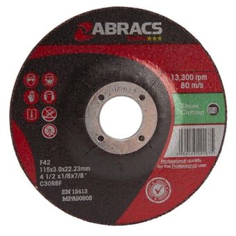 picture of Abracs Proflex 115mm x 3mm x 22mm DPC Stone Cutting Disc - C30S4BF Grade - Box of 25 - [ABR-PF11530DS]