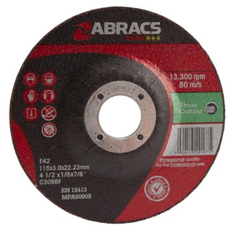 Picture of Abracs Proflex 115mm x 3mm x 22mm DPC Stone Cutting Disc - C30S4BF Grade - Box of 25 - [ABR-PF11530DS]