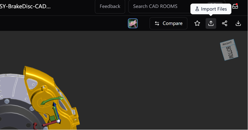 Import Files button in the CAD ROOMS Viewer used to add an existing project file for temporary visual review