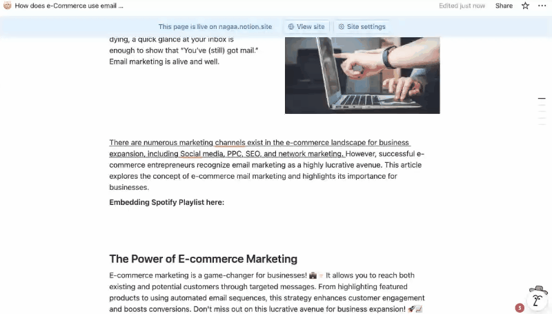 Embedding Spotify playlist link into a Notion page using embed block