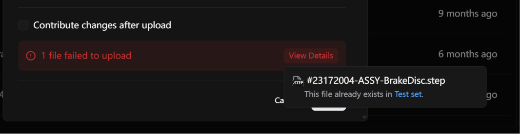 In CAD ROOMS blockierter Upload, weil in einem anderen Projekt bereits eine Datei mit demselben Namen vorhanden ist