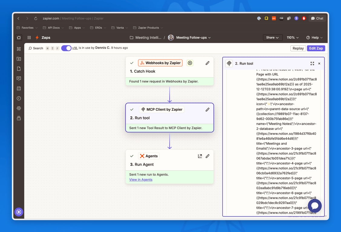 The full meeting note content from Notion’s MCP server. It looks like gobbledygook, but the Agent will understand it!