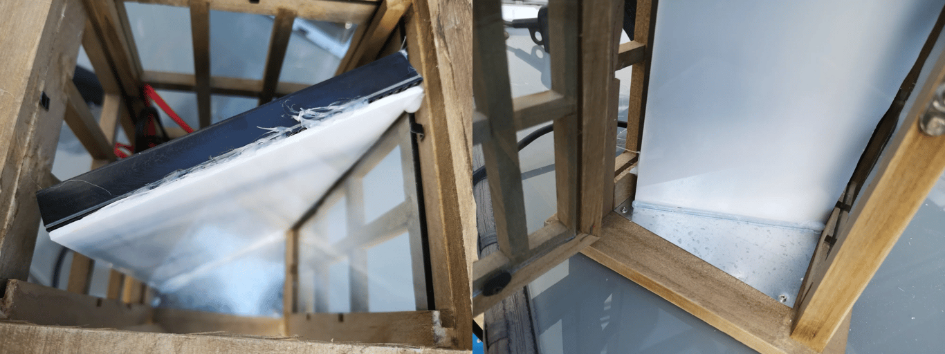 Use a hot glue gun to fix the panel and the plexi glass. As long as you don’t run a marathon with it, it should be stable enough.