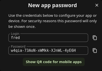 App password generation in Nextcloud settings
