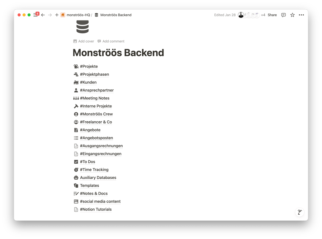 The Backend features all major and auxiliary databases and some templates of the monströös Notion environment