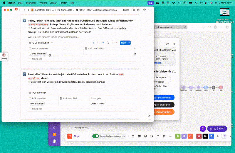 Automatic offer creation from Notion via Make.com and Google Docs
