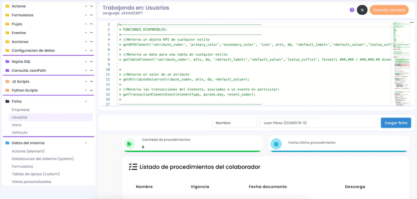 Configuración y visualización de ficha.
