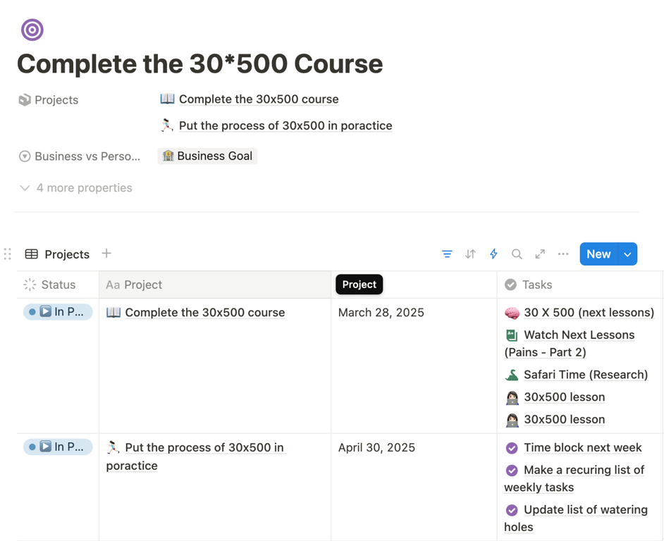 Completing this goal means two project. One is fodused on listening to the lessons. The other is focused on putting things I learn in practice.