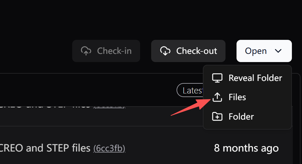 Abre la ventana de carga de archivos desde Open → Files en la Aplicación de Escritorio CAD ROOMS.