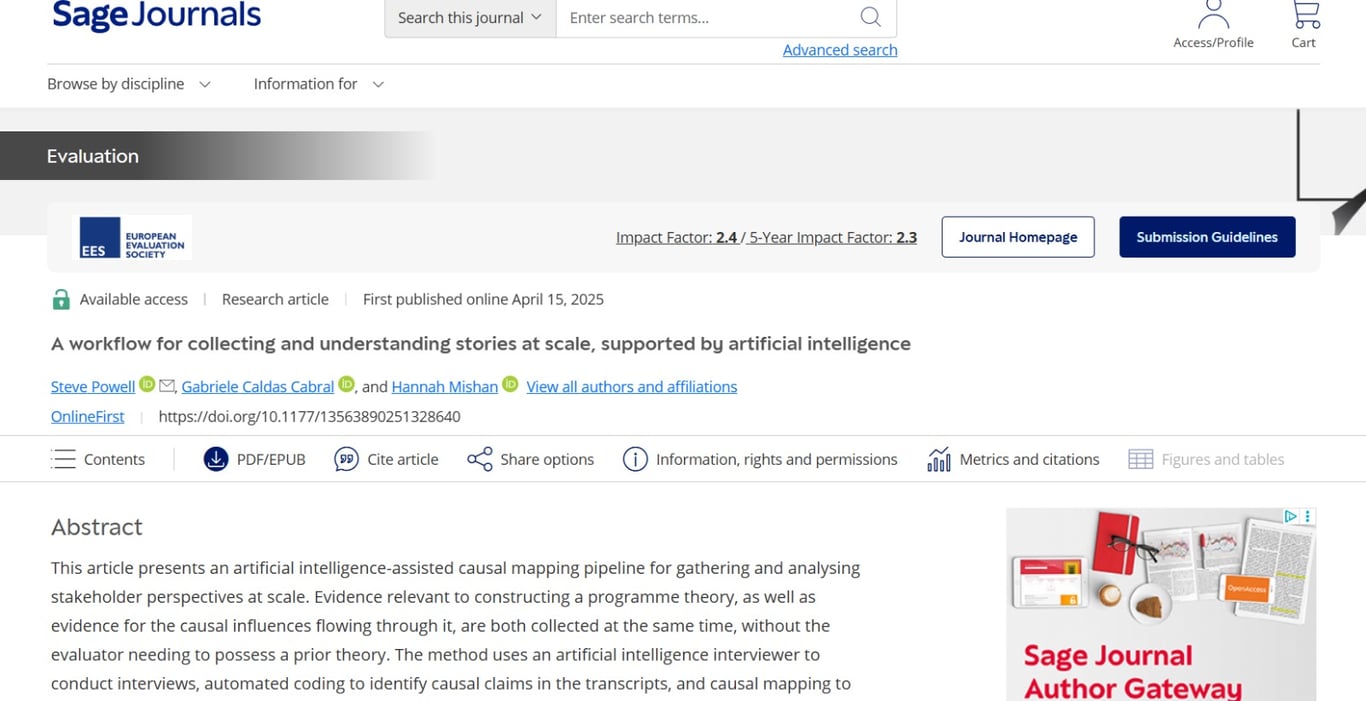 A workflow for collecting and understanding stories at scale, supported by artificial intelligence