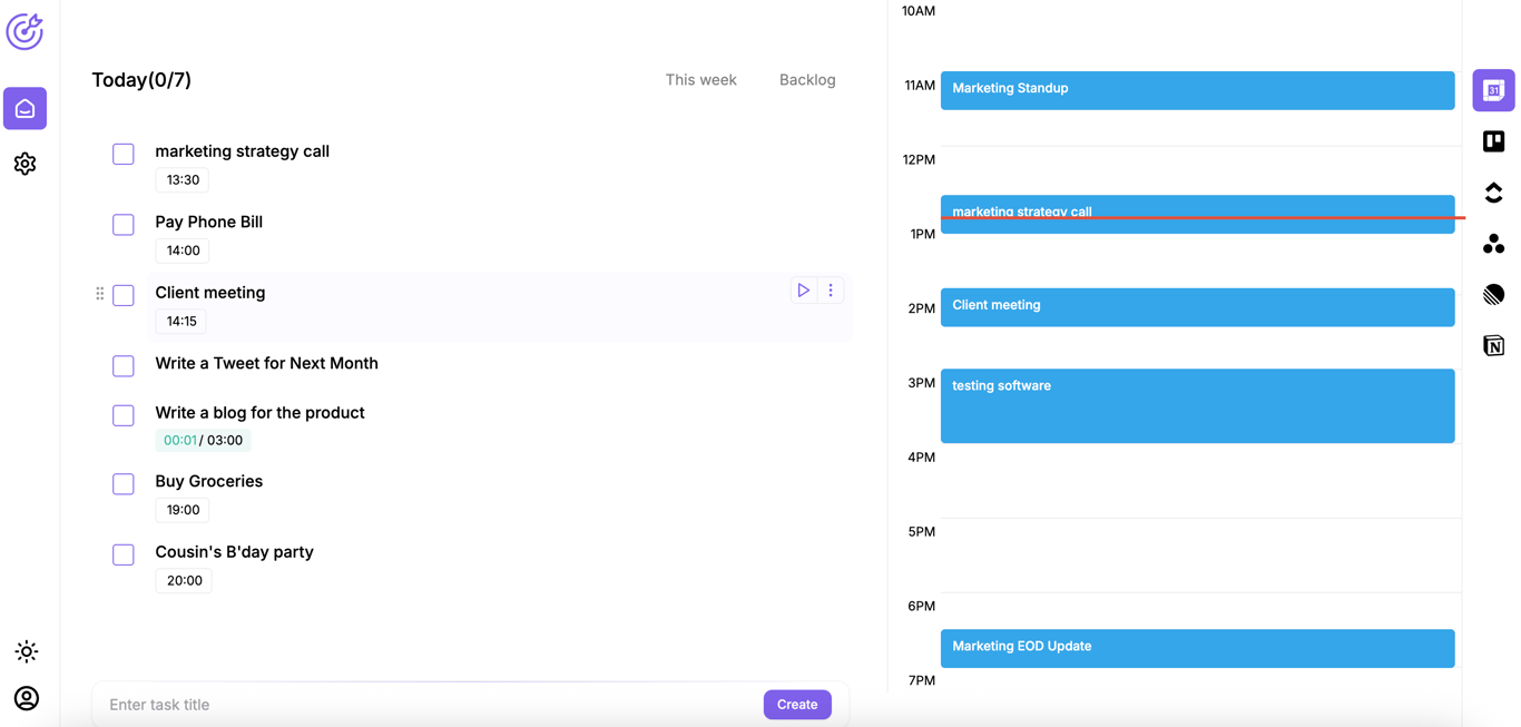 Dashboard of Focuzed.io task manager