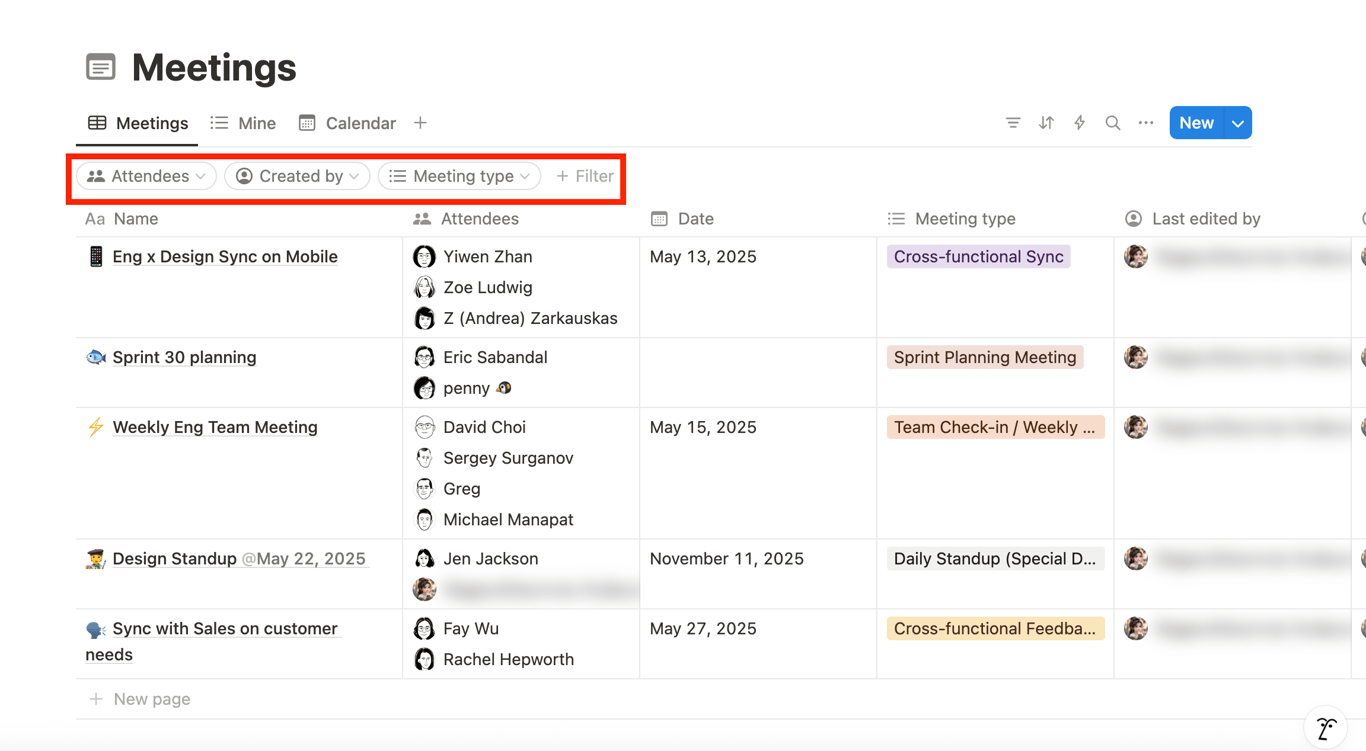 Notion database example with customized properties such as status, tags, and priority fields