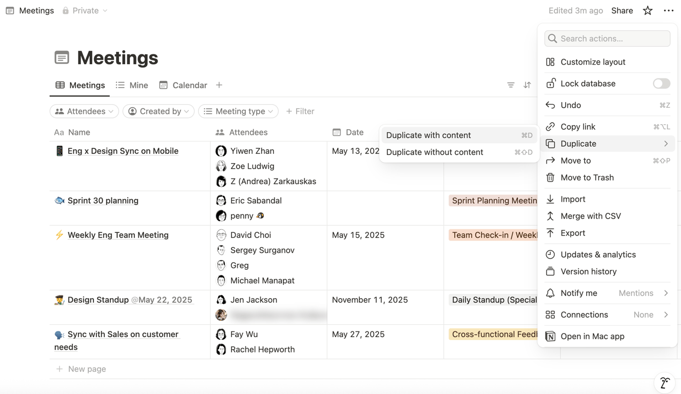 View of the Notion page settings