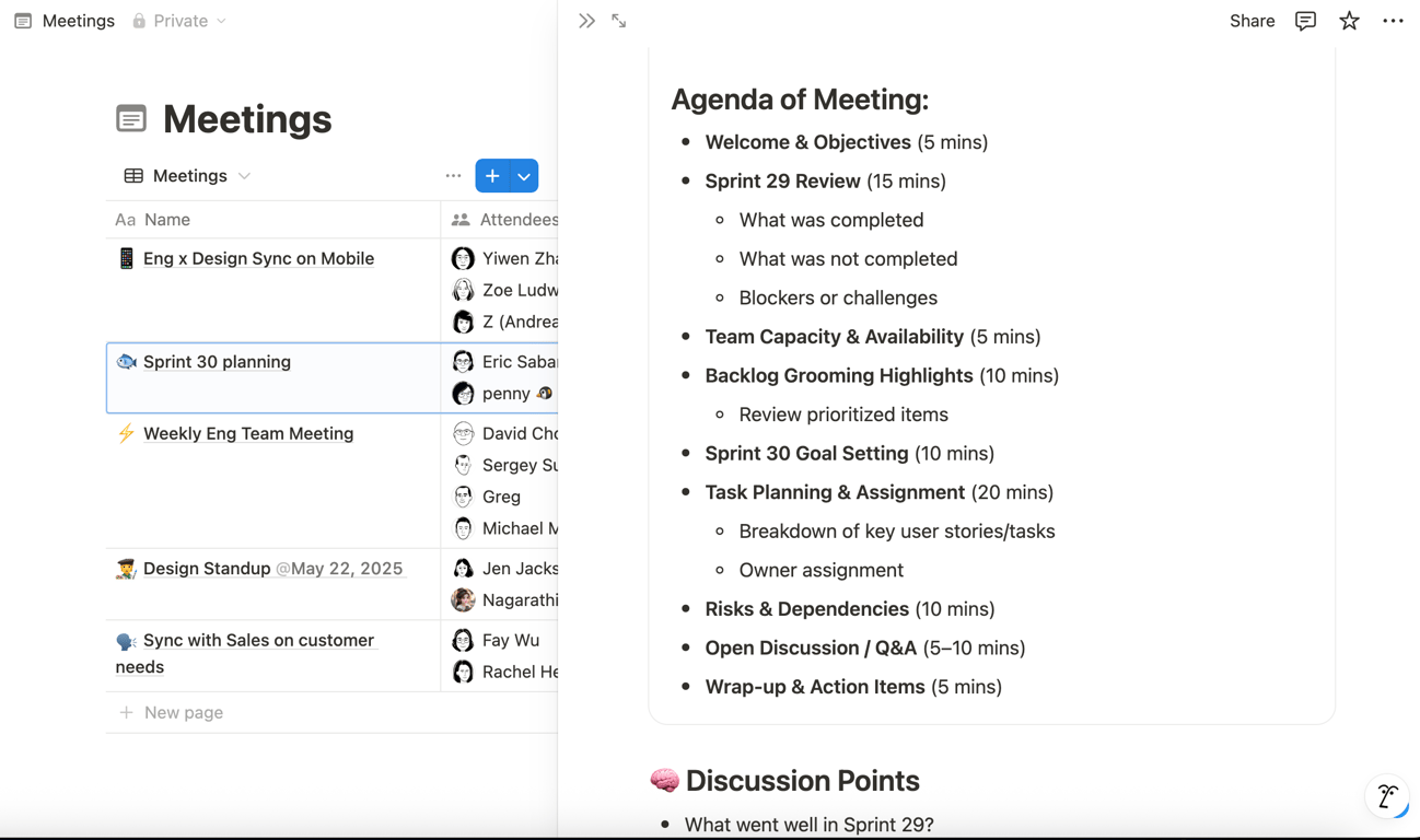 Example Notion page showing a customized layout with headings, checkboxes, and different blocks.