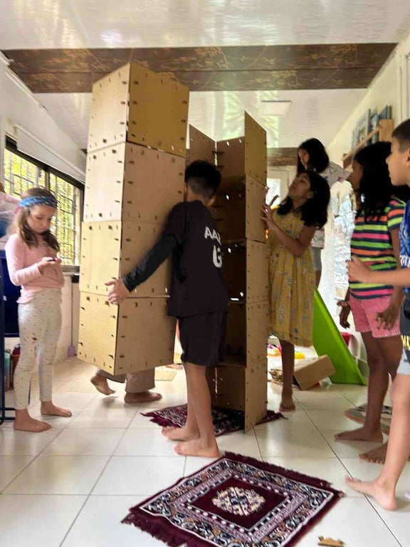 Stacking up the boxes to figure out height and other practical matters in our house building project in Mathlab