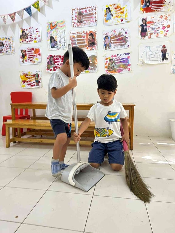 Clean up. Daily Comini ritual where everyone comes together to clean up the space