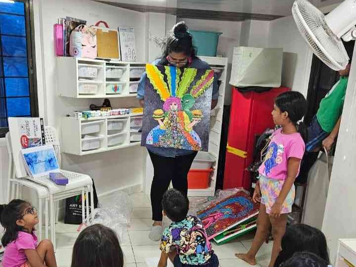 Kids voted a month of Art. Here parent and budding artist V shows them her world