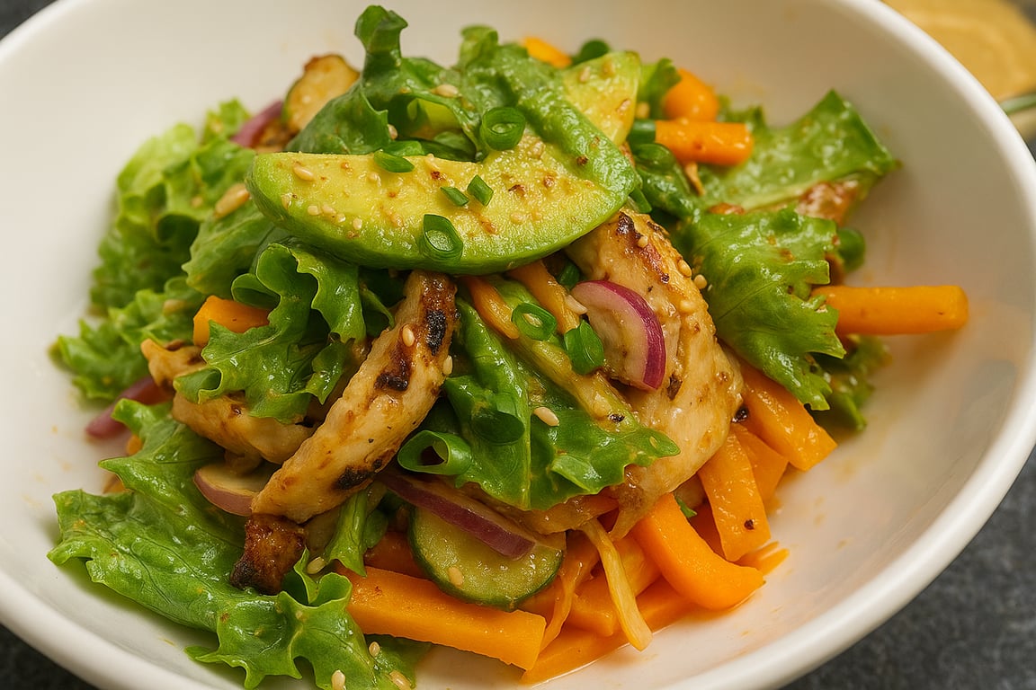 Korean BBQ Chicken Salad with Gochujang-Peanut Dressing