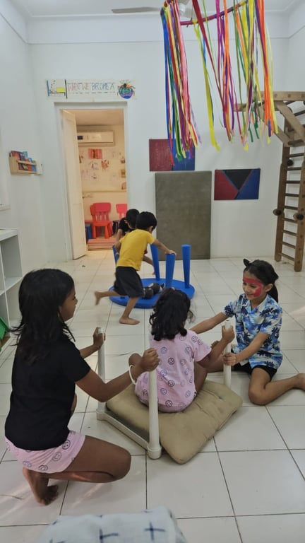 Mixed age monkeying around - turning tables into merry-go-rounds