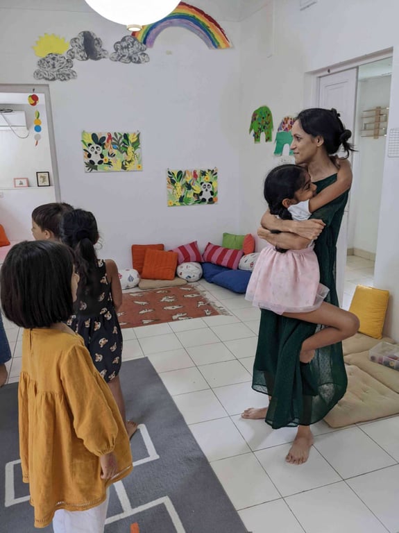 Why just say hi to a facilitator when you can climb on her?