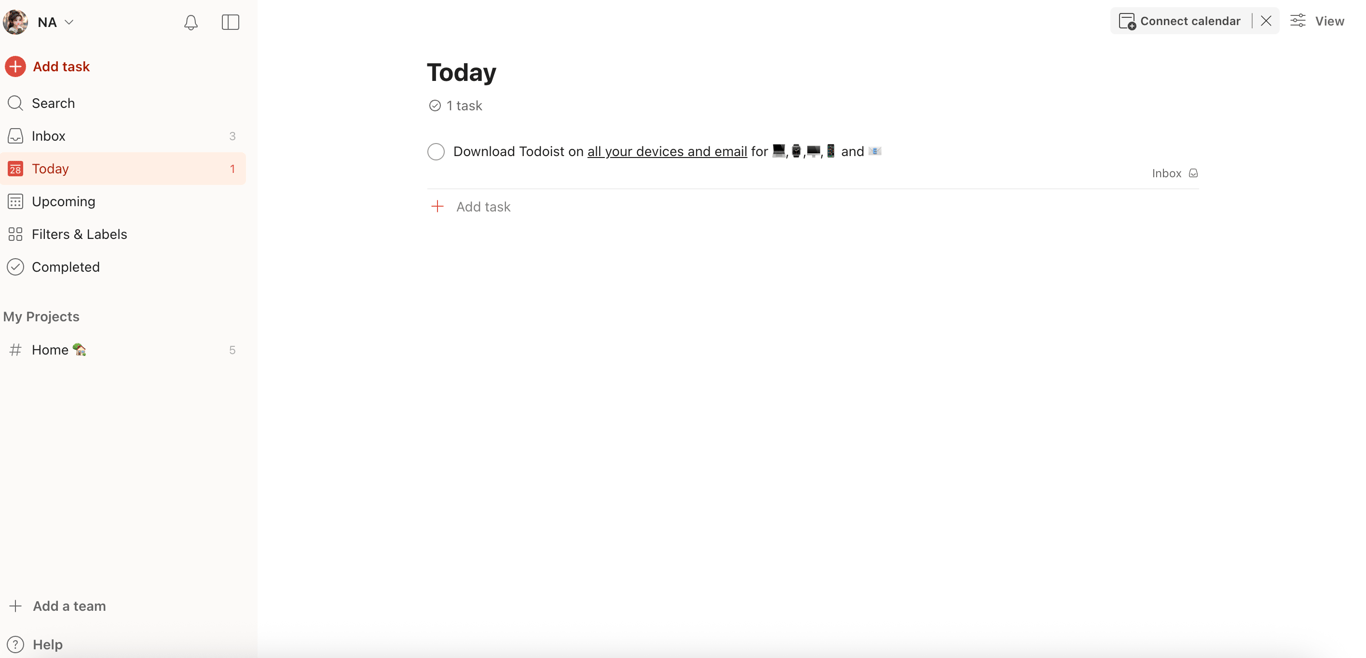 Todoist interface displaying projects