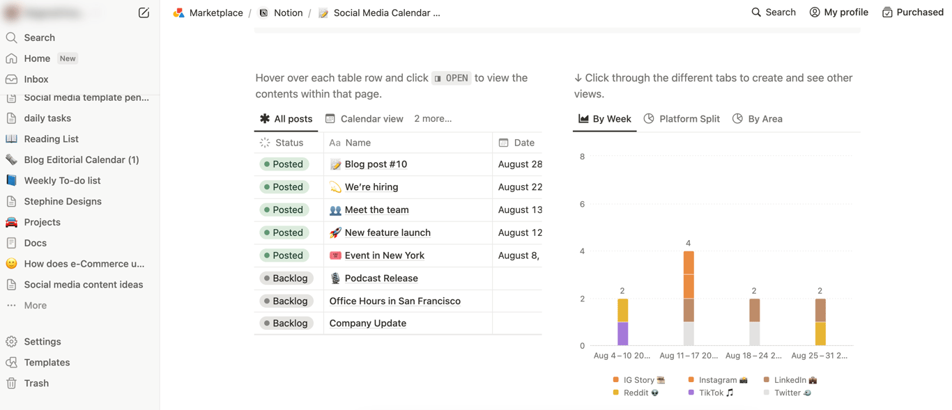 Notion calendar database