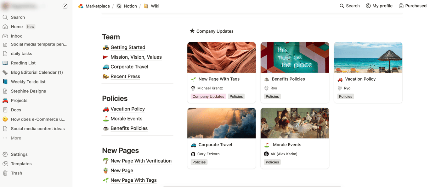 Notion note-taking workspace