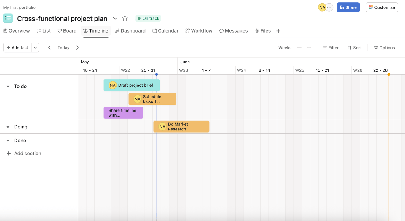 Asana’s Timeline View