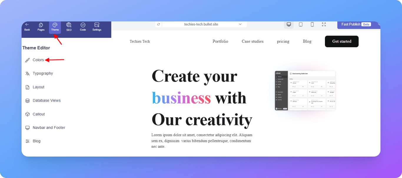 Selecting colors under theme section