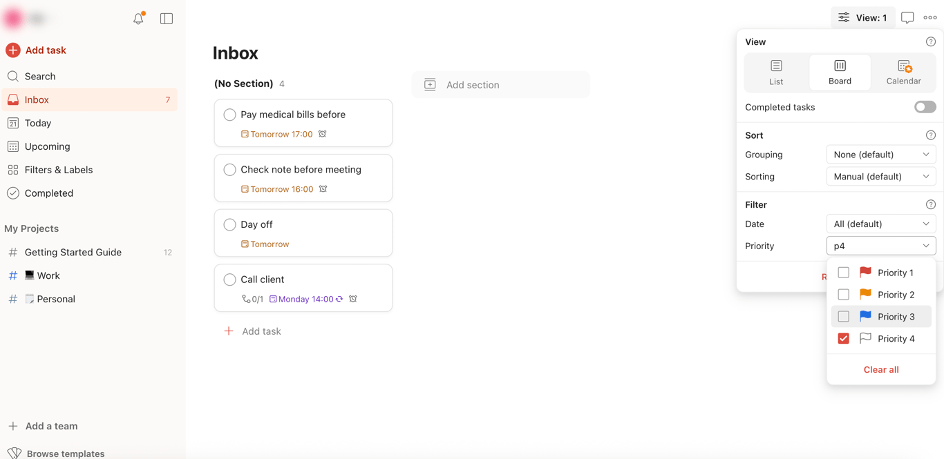 Todoist’s task organization